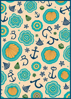 Nautical Icons In Teal And Ochre Rug