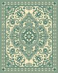 Vintage Green Floral Damask Rug