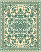 Vintage Green Floral Damask Rug