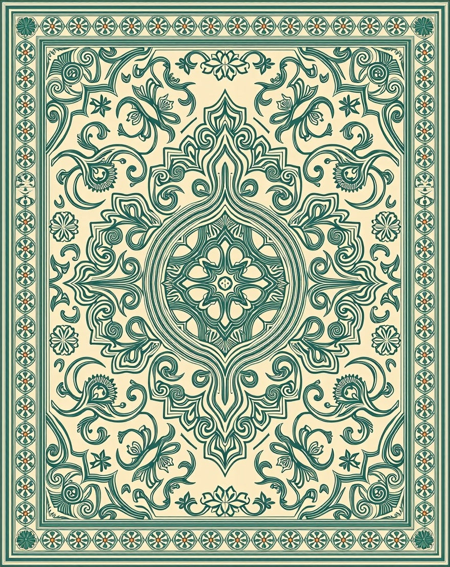 Vintage Green Floral Damask Rug