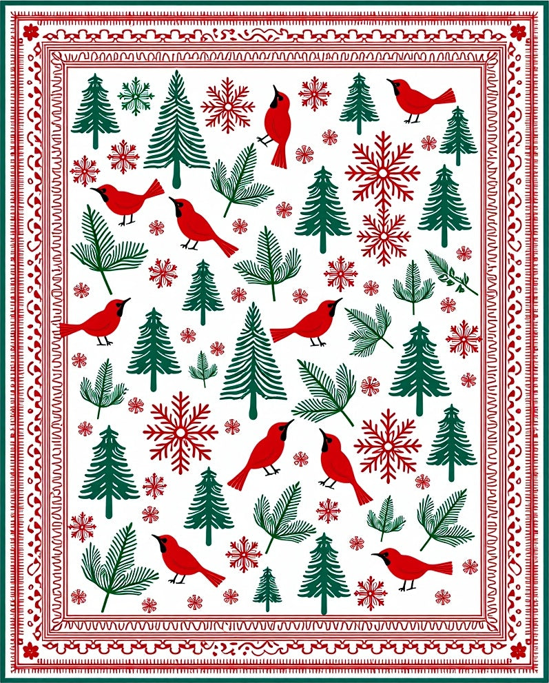 Red Cardinal Trees Snowflakes Border Rug