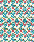 Vibrant Floral Damask Pattern Rug