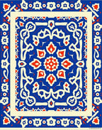 Intricate Blue Red Floral Medallion Rug