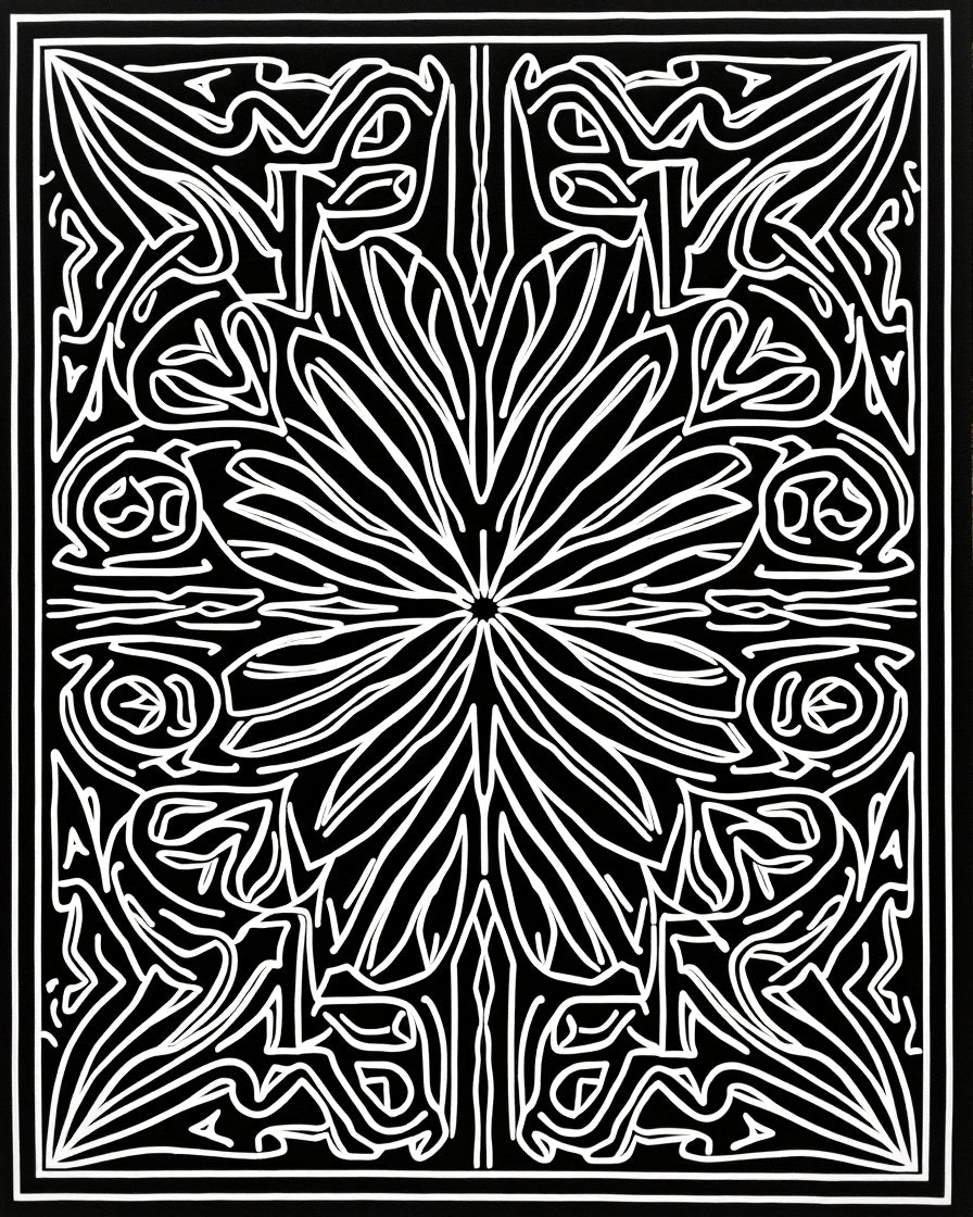 Intricate Black White Rhythmic Pattern Rug