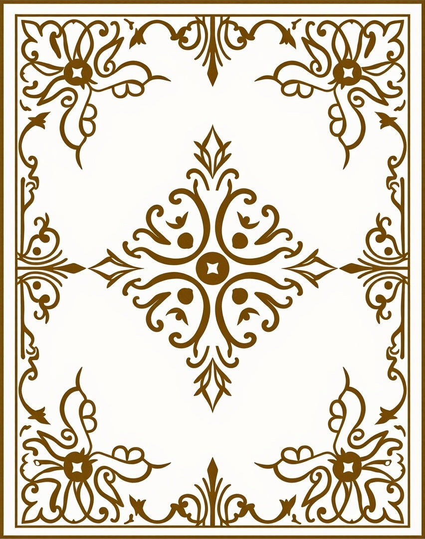 Elegant Brown Scrollwork Central Medallion Design Rug