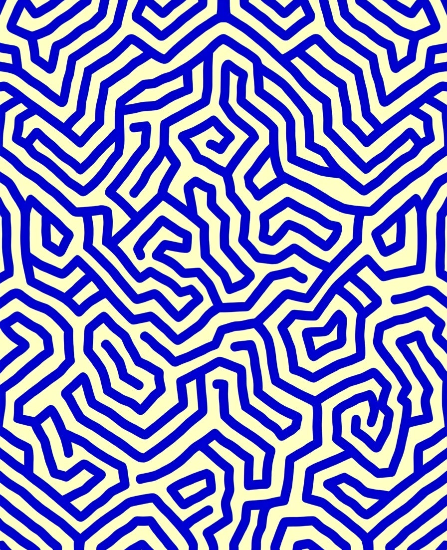 Abstract Blue Maze Pattern Rug