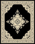 Ornate Floral Mandala Cream on Black Rug