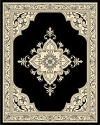 Ornate Floral Mandala Cream on Black Rug