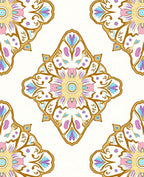 Ornate Floral Patterned Gold Accented Rug