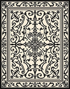 Cream Black Ornate Floral Medallion Rug