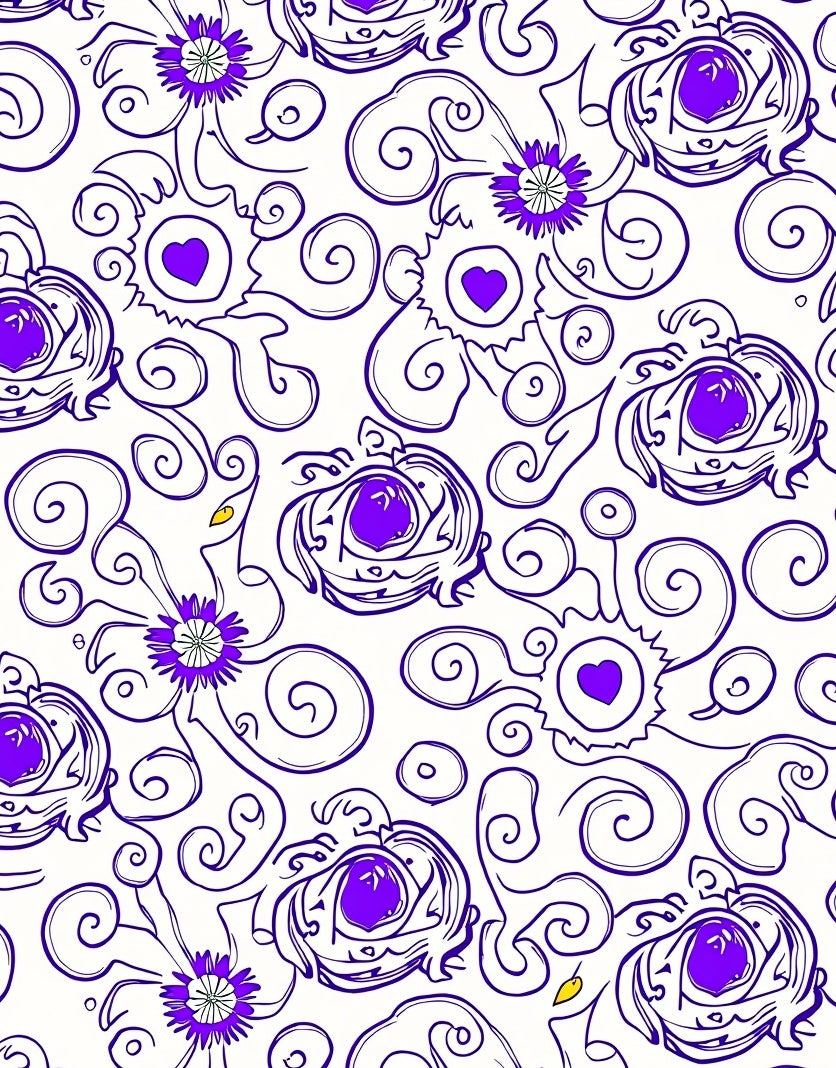 Whimsical Floral Swirl Purple Heart Design Rug