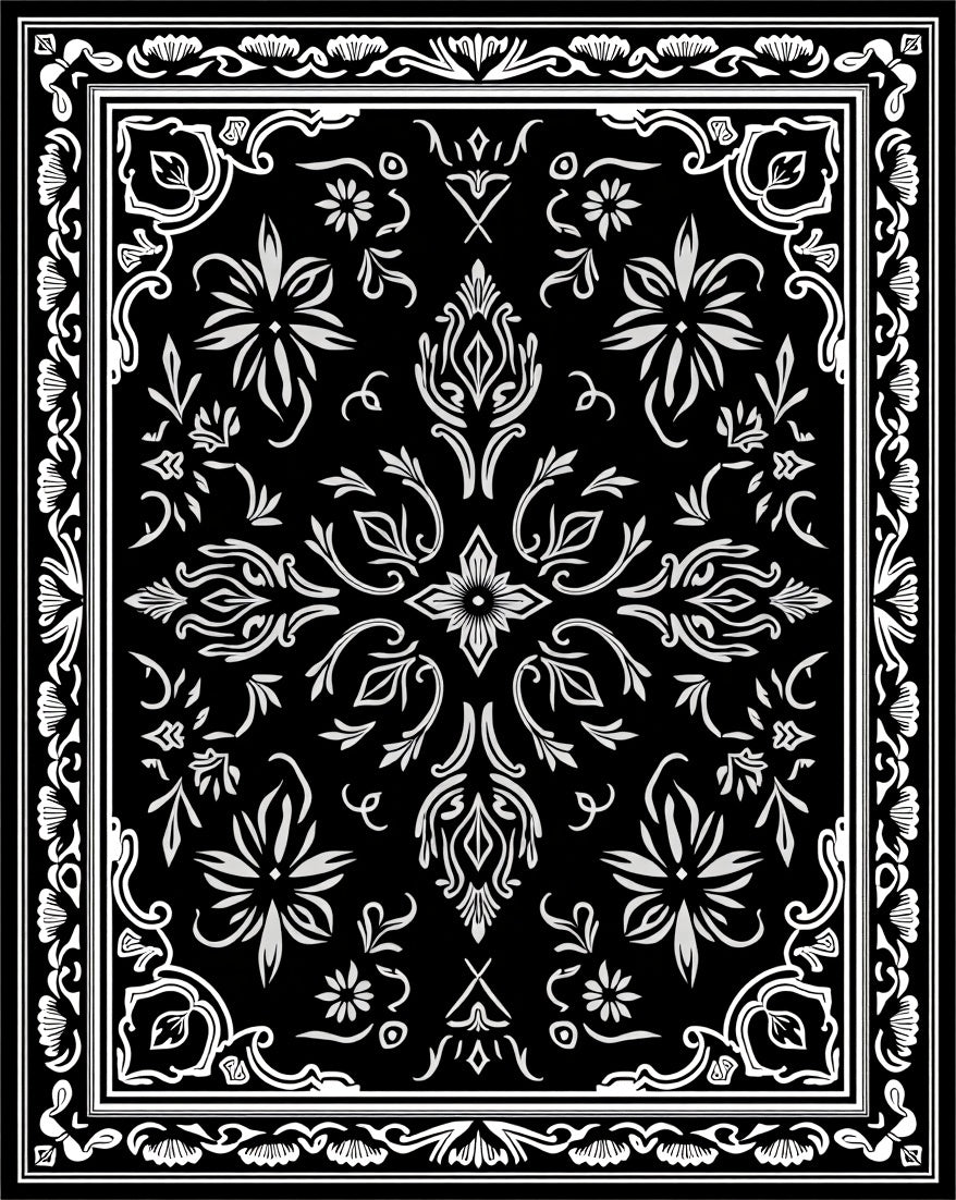 Black White Floral Mandala Pattern Rug