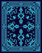 Elegant Cyan Floral Art Deco Rug