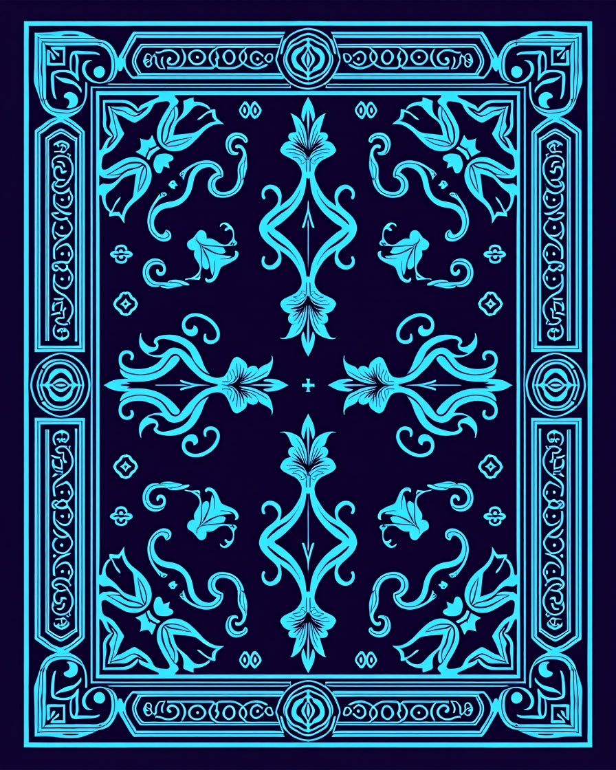 Elegant Cyan Floral Art Deco Rug