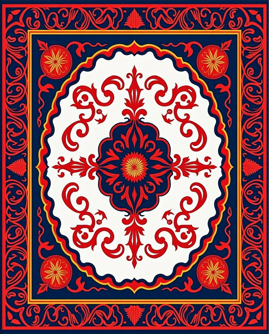 Grand Red Blue Floral Medallion Rug