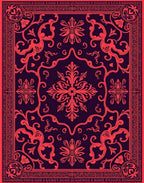 Ornate Red Floral Scrollwork Rug