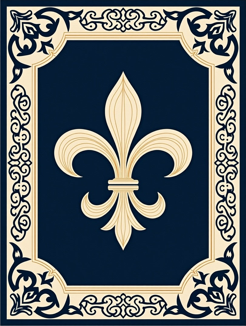 Navy Blue Fleur-De-Lis Ornate Rug