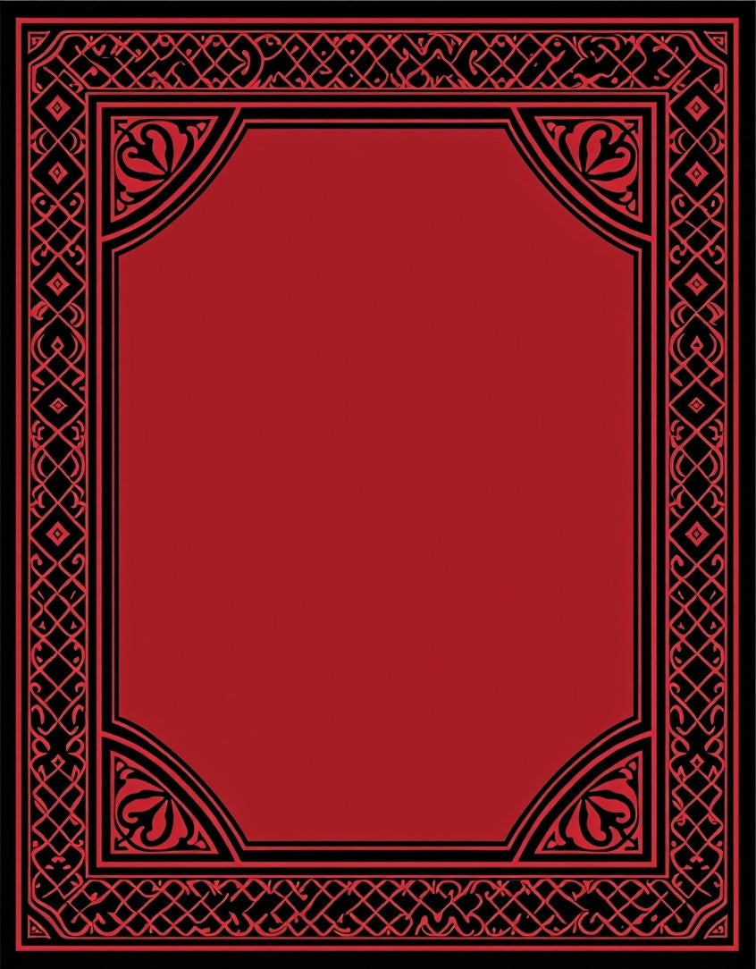 Ornate Red Black Border Pattern Rug