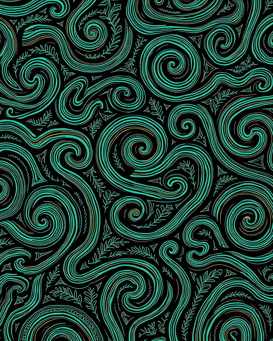Teal Swirls Leafy Vines Design Rug