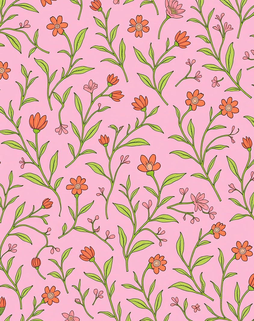 Pink Orange Floral Vine Pattern Rug