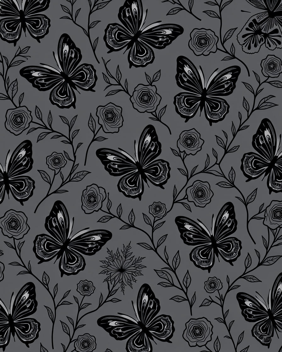 Dark Gray Butterfly Bloom Garden Rug