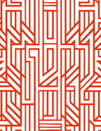 Red White Geometric Maze Pattern Rug