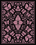 Pink Butterfly Floral Black Rug