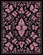 Pink Butterfly Floral Black Rug
