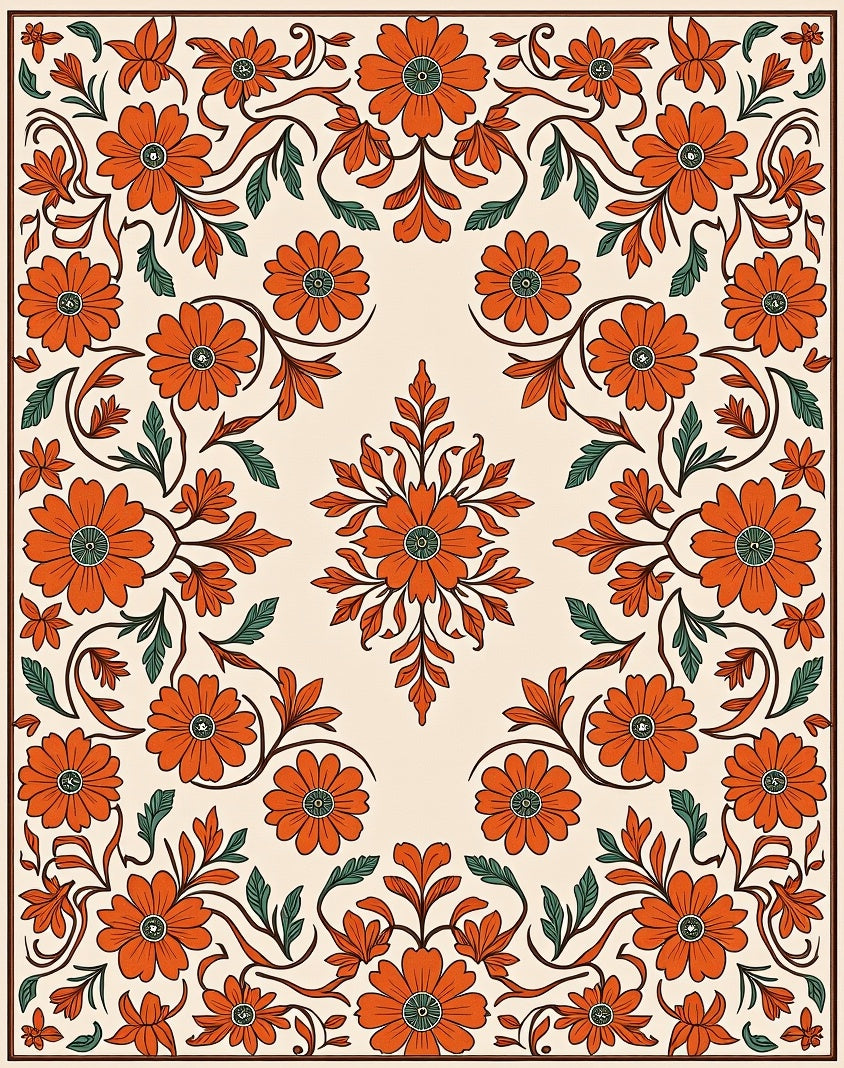 Vintage Floral Red Beige Arrangement Design Rug