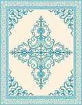 Ornate Teal Floral Border Design Rug