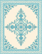 Ornate Teal Floral Border Design Rug