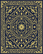 Intricate Gold Floral Pattern Rug