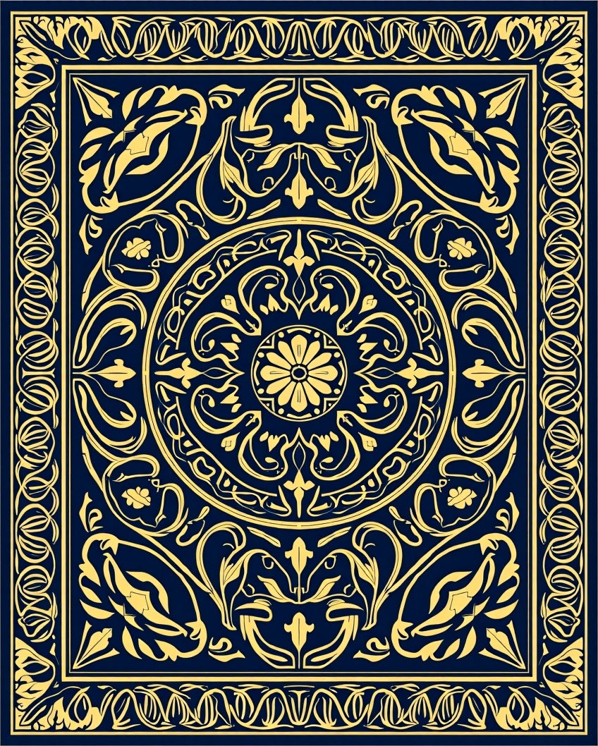 Intricate Gold Floral Pattern Rug