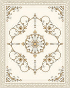Elegant Golden Floral Scroll Pattern Rug