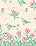 Whimsical Birds and Blooming Flowers Rug