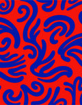 Curved Blue Shapes on Red Design Rug