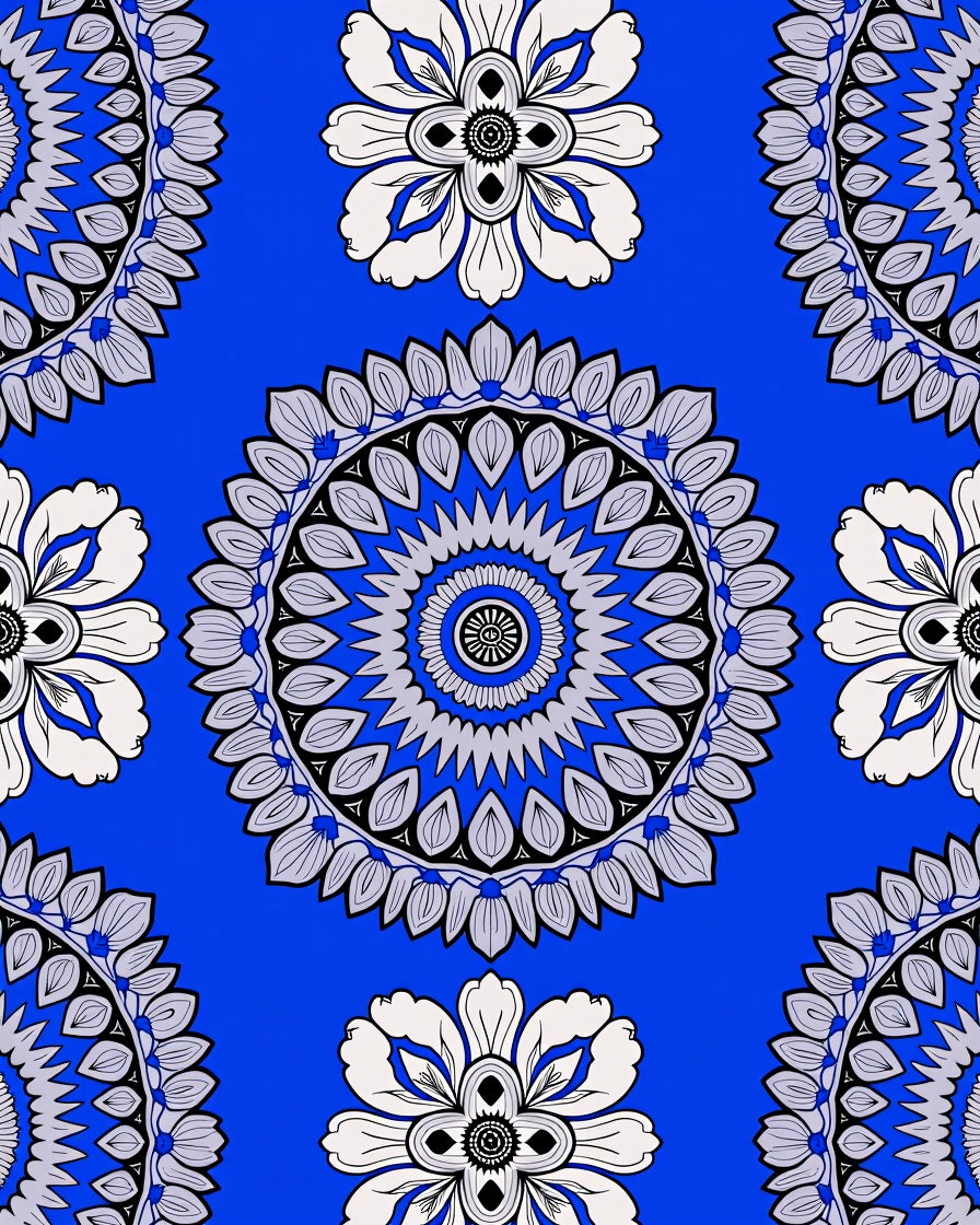 Radiant Blue Mandala Floral Art Rug