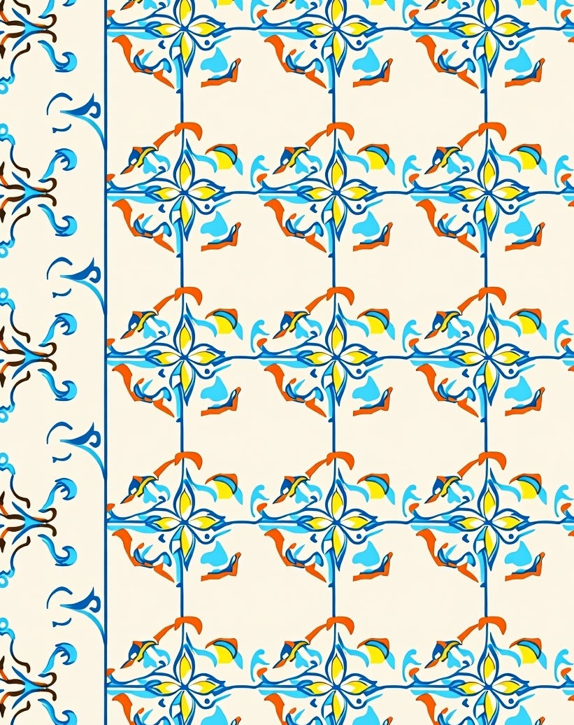 Colorful Floral Tile Pattern Design Rug