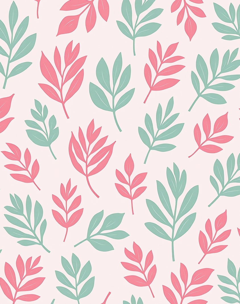 Pink And Teal Leaf Pattern Design Rug