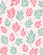 Pink And Teal Leaf Pattern Design Rug