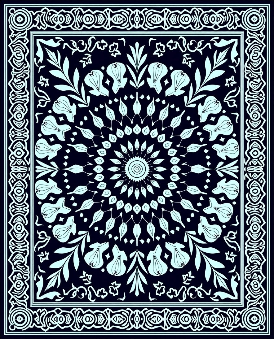 Light Blue Floral Mandala Patterned Rug