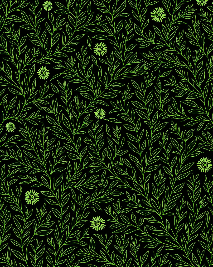 Vibrant Green Vine Floral Pattern Rug