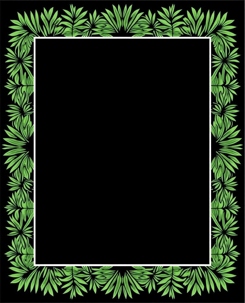 Green Leaf Border Natural Pattern Rug
