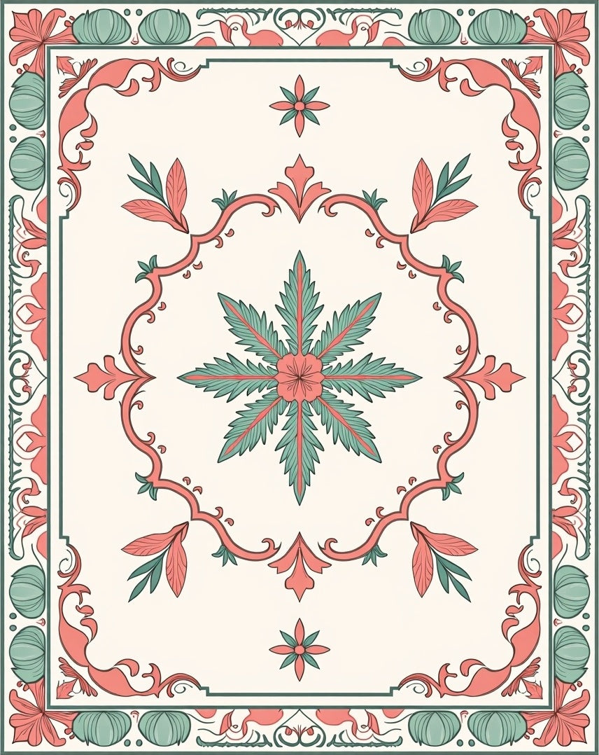 Ornate Floral Scrollwork Leaf Pattern Rug