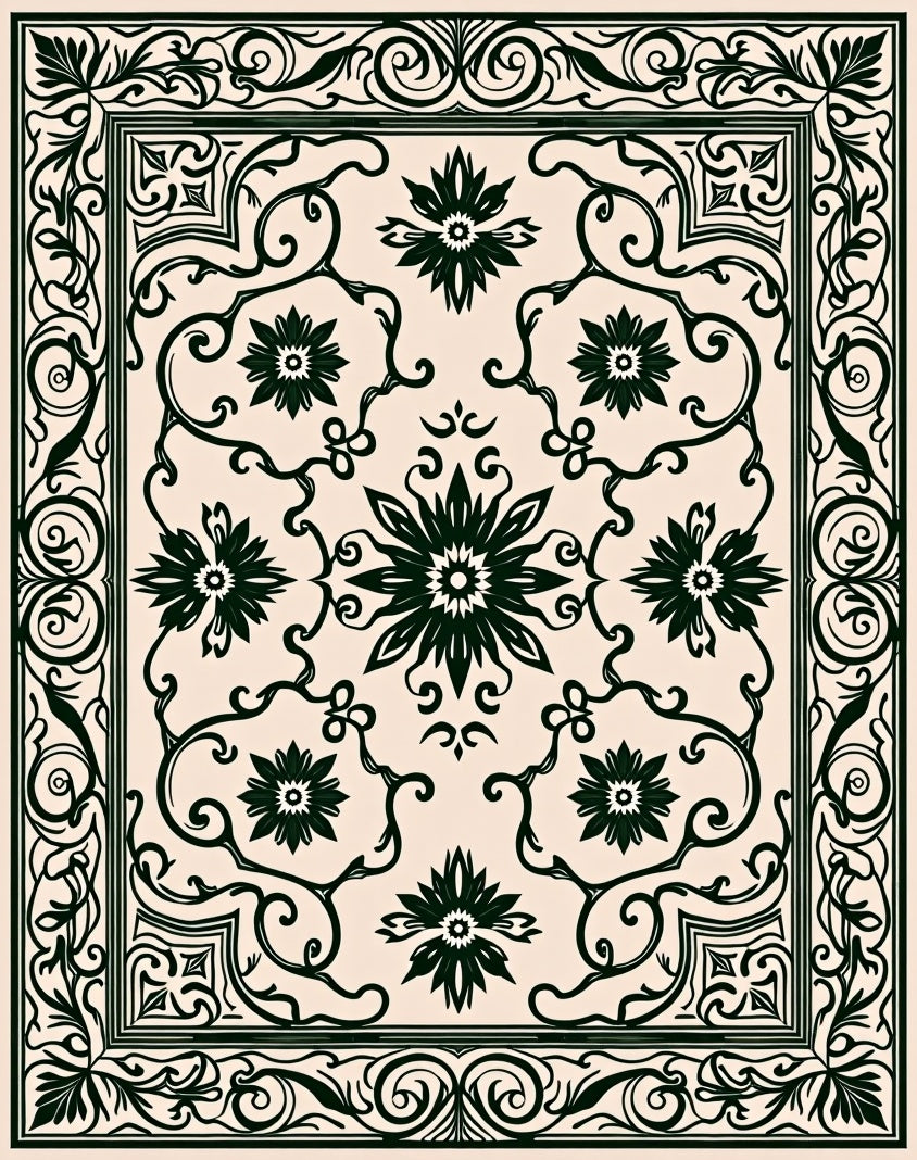Dark Floral Vintage Scroll Rug