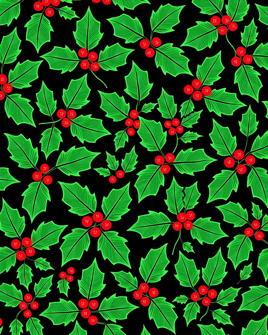 Classic Red Berry Holly Leaves Rug