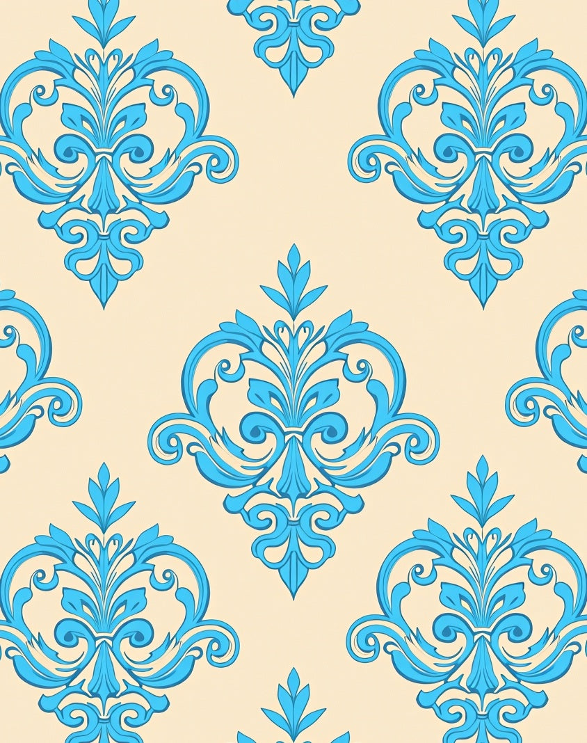 Blue Baroque Floral Pattern Rug