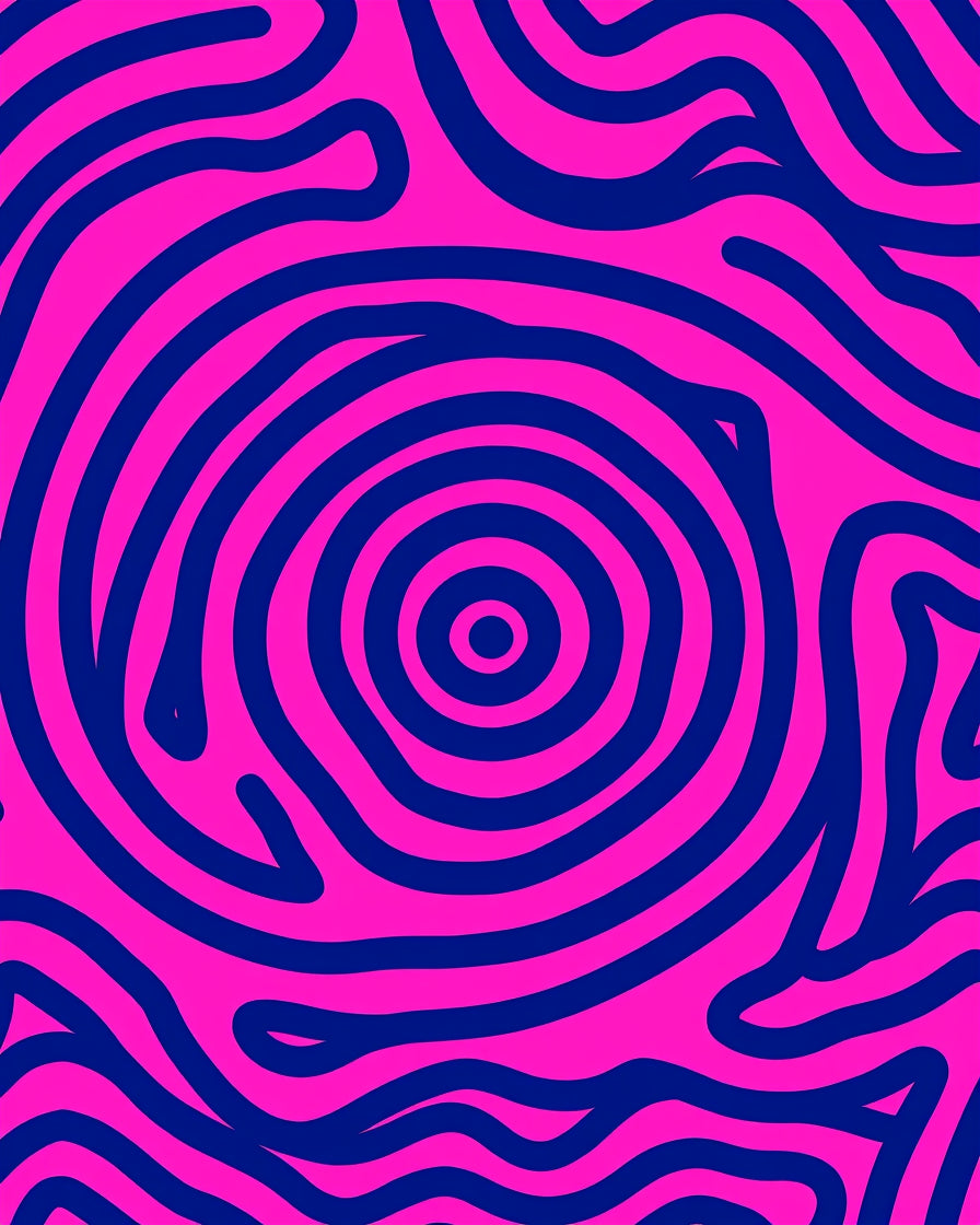 Bold Pink Blue Concentric Waves Rug