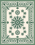 Elegant Green Floral Medallion Border Rug