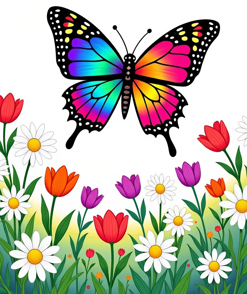 Butterfly Daisy Filled Meadow Design Rug